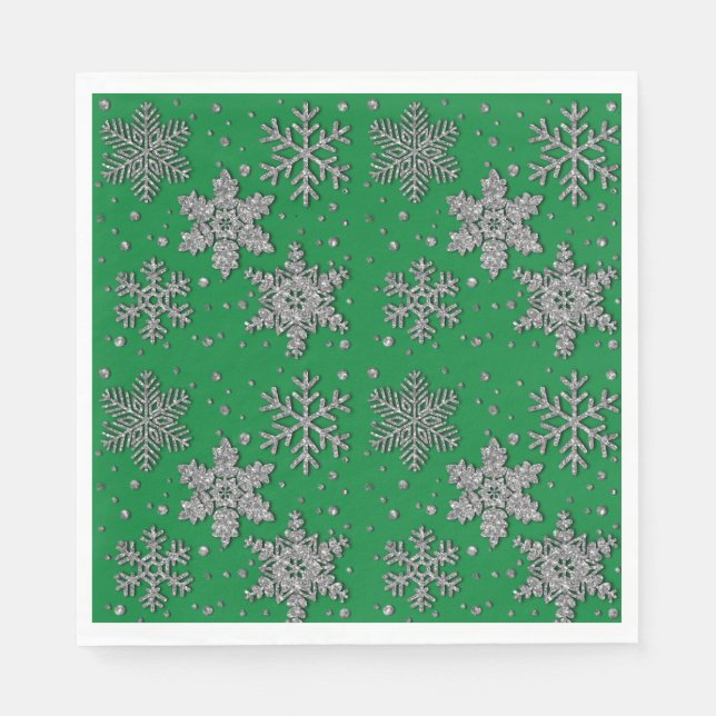 Sparkling silver glitter snowflakes     napkins (Front)