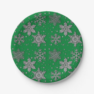 Sparkling silver glitter snowflakes paper plates