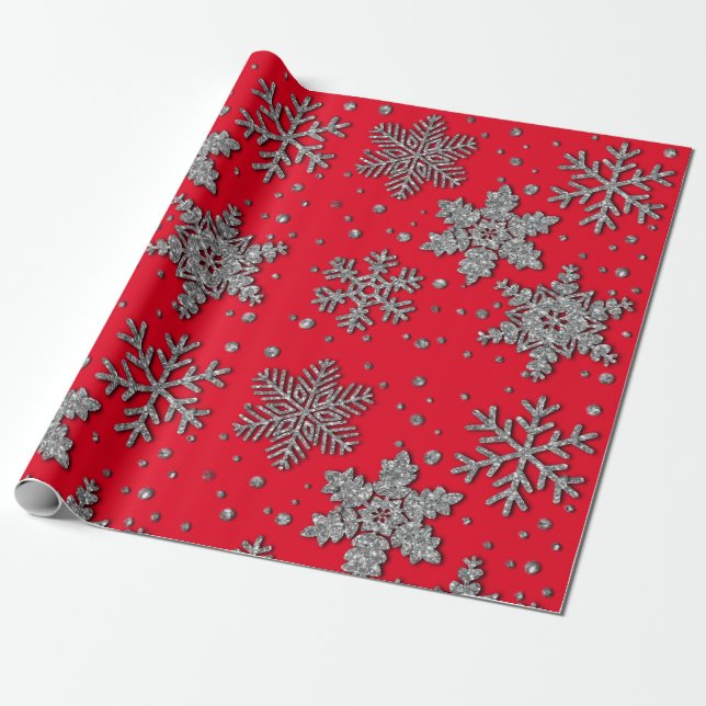 Sparkling silver glitter snowflakes   wrapping paper (Unrolled)