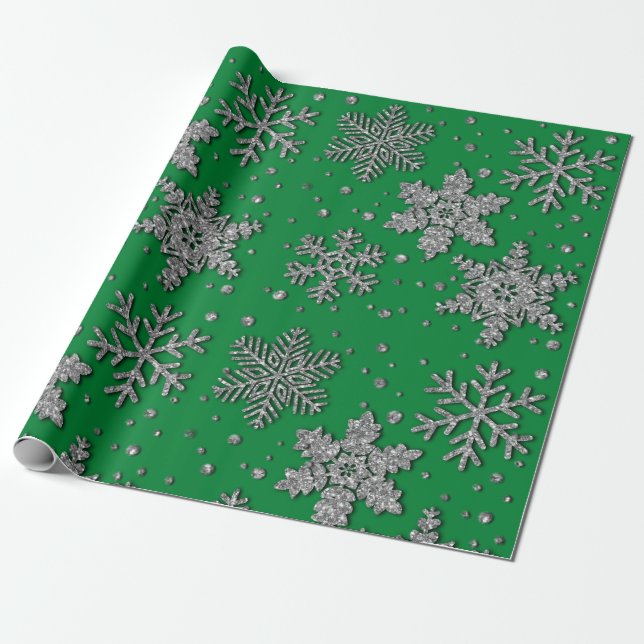 Sparkling silver glitter snowflakes   wrapping paper (Unrolled)