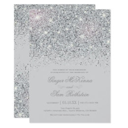 Silver Wedding Invitations Announcements Zazzle Sparkling Silver Glitter Wedding Invitations