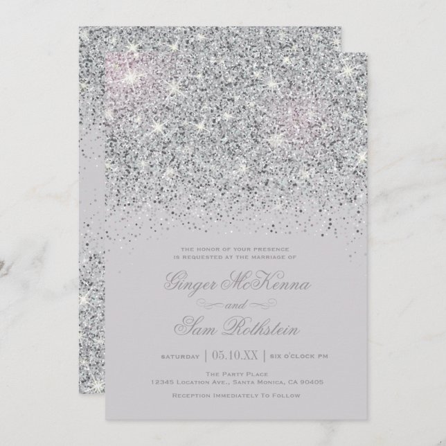 Sparkling Silver Glitter Wedding Invitations (Front/Back)