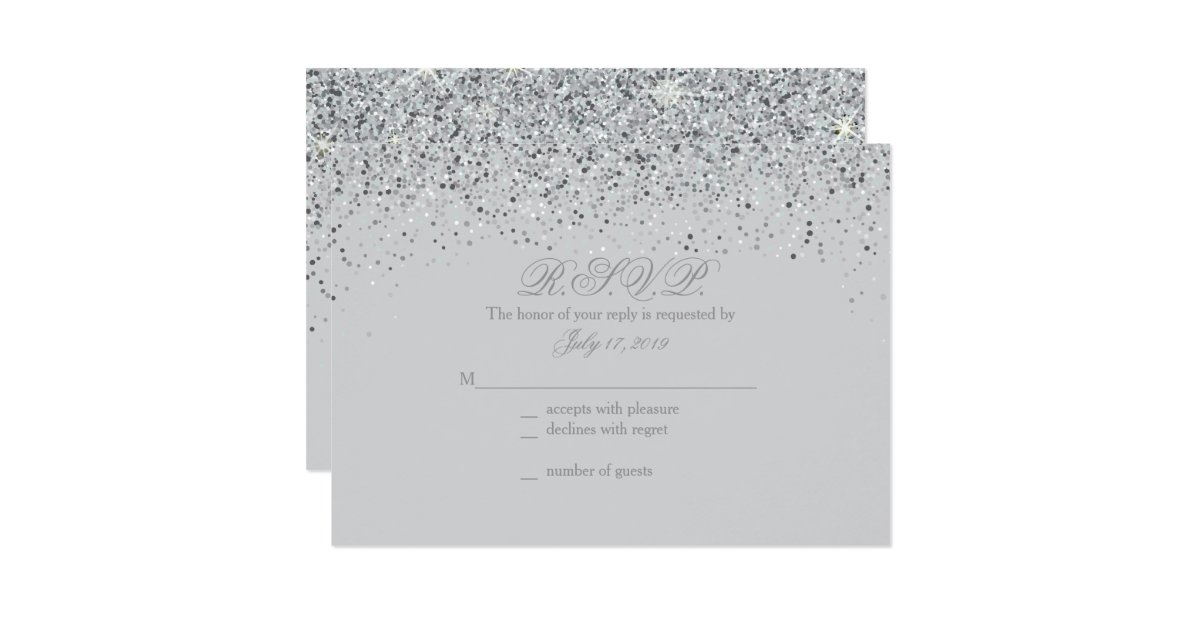Wedding Response Cards Greeting Photo Zazzle Sparkling Silver Glitter Wedding Response Cards