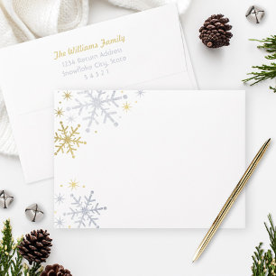 Sparkling Silver Gold Snowflake Christmas Address Envelope