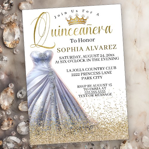 Sparkling Silver Gown Quinceanera  Invitation