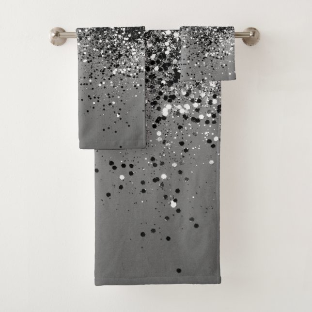 Sparkling Silver Gray Lady Glitter #1 #shiny Bath Towel Set (Insitu)