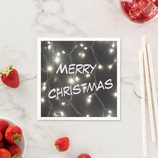 Sparkling Silver Lights Christmas Paper Napkin (Insitu)