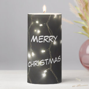 Sparkling Silver Lights Christmas Pillar Candle