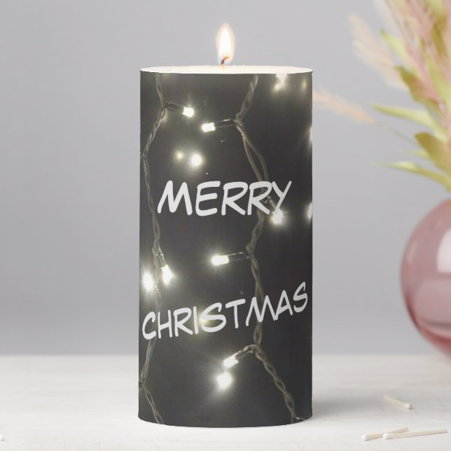 Sparkling Silver Lights Christmas Pillar Candle (In Situ)