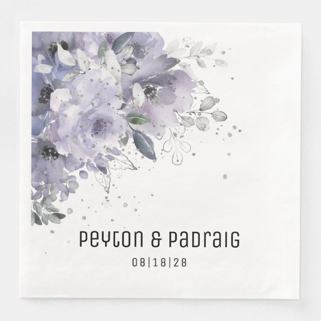 Sparkling Silver Mauve Wedding Dinner Napkins (Front)