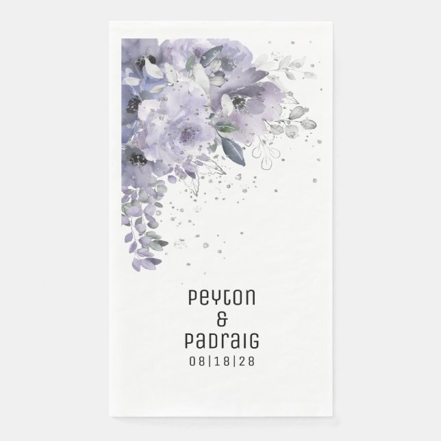 Sparkling Silver Mauve Wedding Long Dinner Napkins (Front)