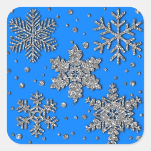 Sparkling silver snowflakes holiday pattern  square sticker