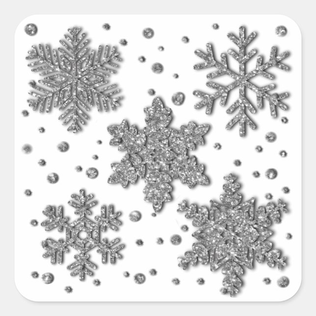 Sparkling silver snowflakes, holiday pattern  square sticker (Front)