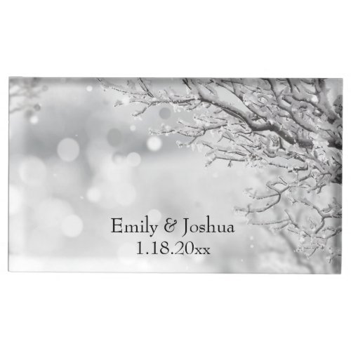Sparkling Snow and Ice  Personalized Wedding Place Card Holder