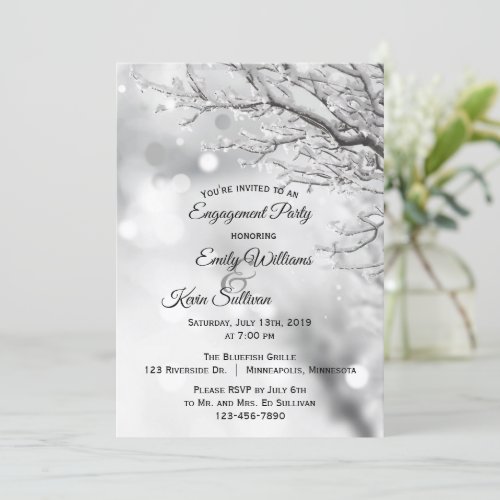 Sparkling Snow and Ice Winter Engagement Party Invitation