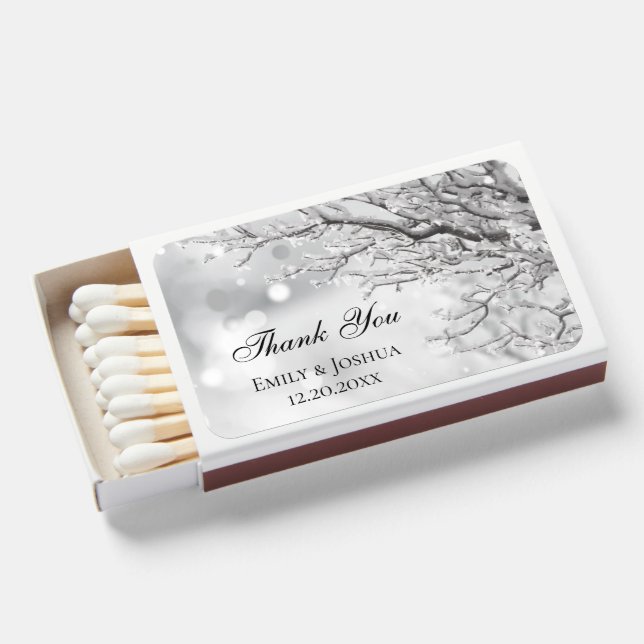 Sparkling Snow and Ice | Winter Wedding Favor Matchboxes (Front Open)