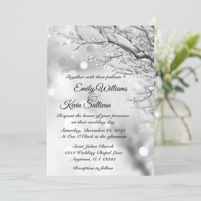 Sparkling Snow and Ice Winter Wedding Invitation (Standing Front)