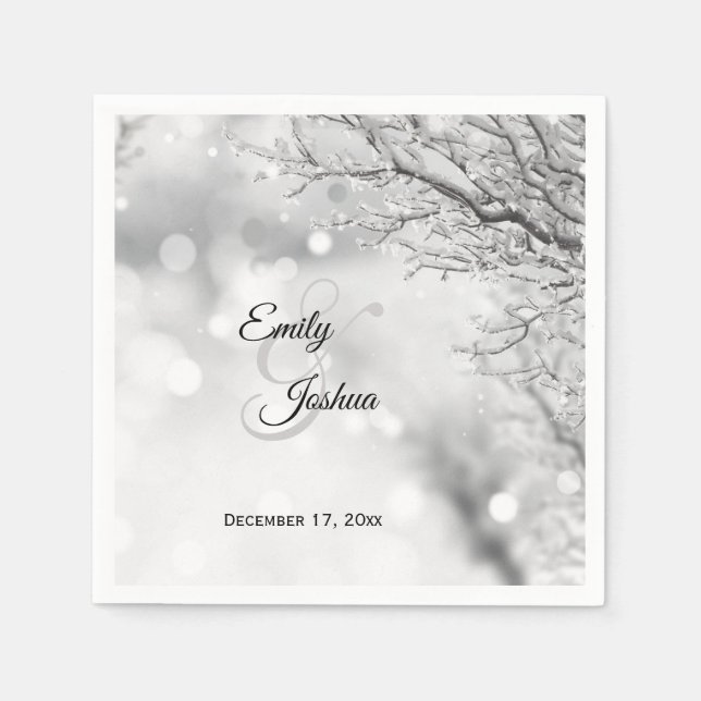 Sparkling Snow and Ice Winter Wedding Napkins (Front)