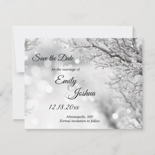 Sparkling Snow and Ice Winter Wedding Save The Date