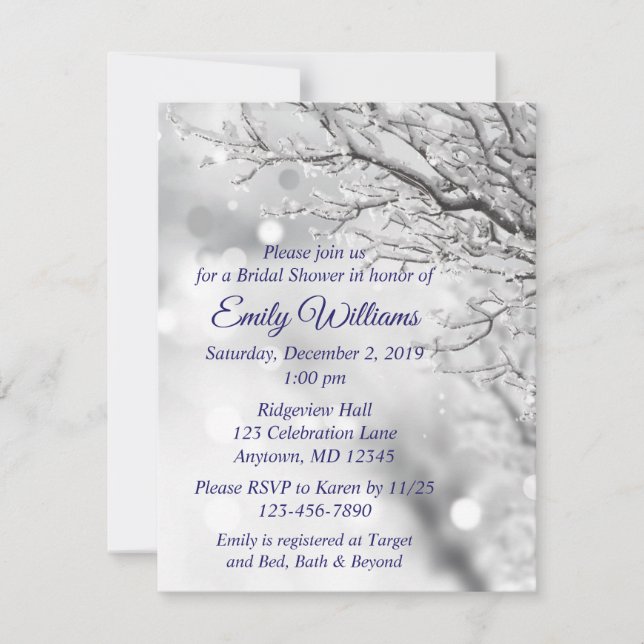 Sparkling Snow & Ice Winter Wedding Bridal Shower Invitation (Front)