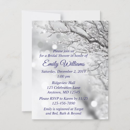 Sparkling Snow  Ice Winter Wedding Bridal Shower Invitation