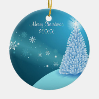 Sparkling snow landscape ceramic ornament