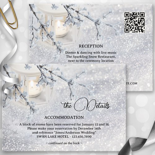 Sparkling Snow Lantern Winter Wedding  Enclosure Card