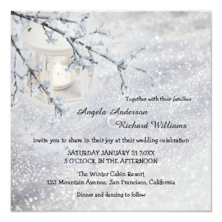 Snow Wedding Invitations Announcements Zazzle Sparkling Snow Lantern Winter Wedding Invitation