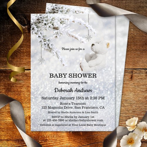Sparkling Snow Winter Baby Shower Invitation