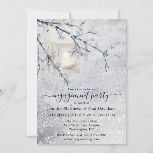 Sparkling Snow Winter Engagement Party  Invitation