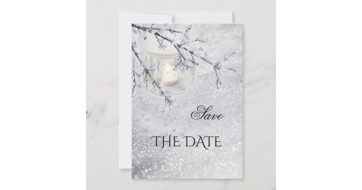 Sparkling Snow Winter Wedding Save The Date Card Zazzle Com