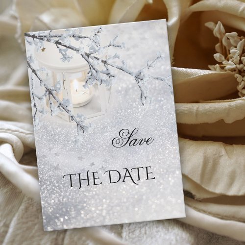 Sparkling Snow Winter Wedding Save the Date Card