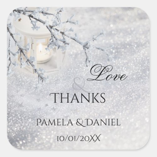 Sparkling Snow Winter Wedding Thank You Sticker