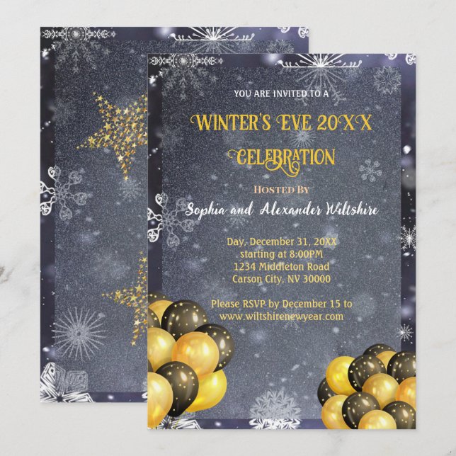 Sparkling Snowflakes Winter's Eve Party Invitation (Front/Back)