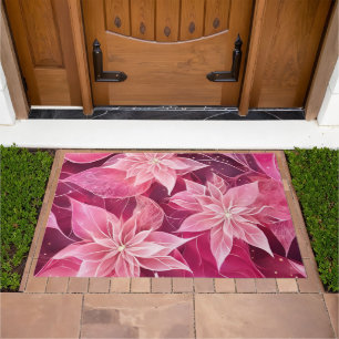 Sparkling Soft Pink Poinsettia Doormat