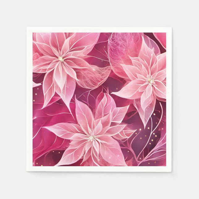 Sparkling Soft Pink Poinsettia Napkins (Front)