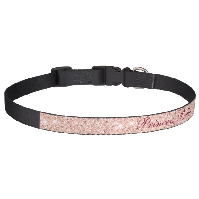 Sparkling, Sophisticated Pink Glitter Personalized Pet Collar (Front)