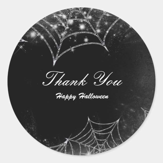 Sparkling Spiderwebs Halloween Party Favor Classic Round Sticker (Front)