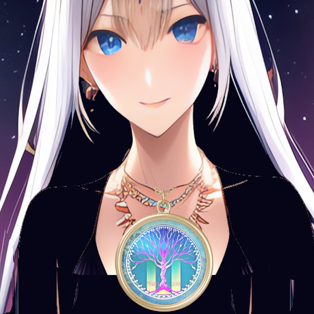 Sparkling Spiritual Tree of Life Cosmos Existence  Gold Plated Necklace (Sparkling Spiritual Tree of Life Cosmos Existence Gold Plated Necklace)