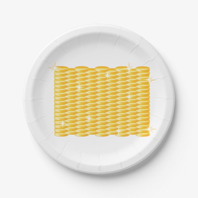 Sparkling Stacks of Gold Coins Paper Plates (Front)