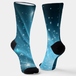 Sparkling Starry Night Sky Blue Gradient Crew Sock