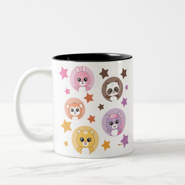 Sparkling Stars and Cute Animal Faces Mug (Left)
