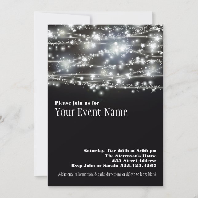 Sparkling Stars Black and White Party Invitation (Front)