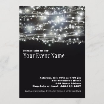 Sparkling Stars Black And White Party Invitation by pixiestick at Zazzle