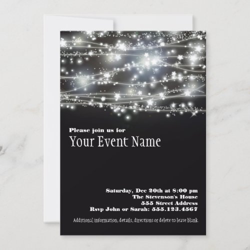 Sparkling Stars Black and White Party Invitation