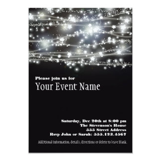 Sparkling Stars Black and White Party Invitation
