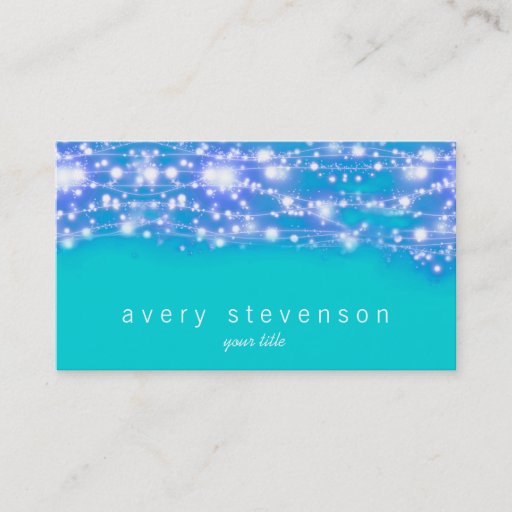 Customizable Sparkling Stars Blue and Turquoise Festive Business Cards