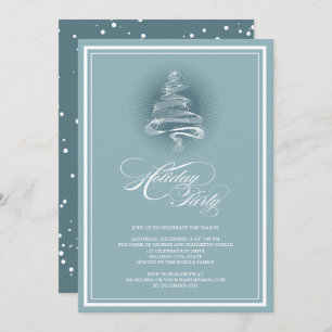 Sparkling Stars Blue Christmas Tree Holiday Party Invitation