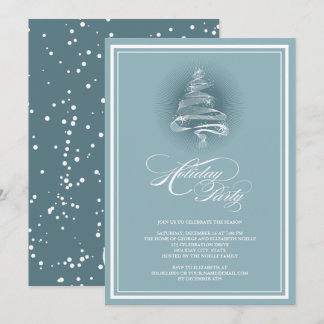 Sparkling Stars Blue Christmas Tree Holiday Party Invitation