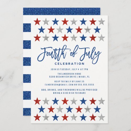 Sparkling Stars  Fourth of July Party Invitation